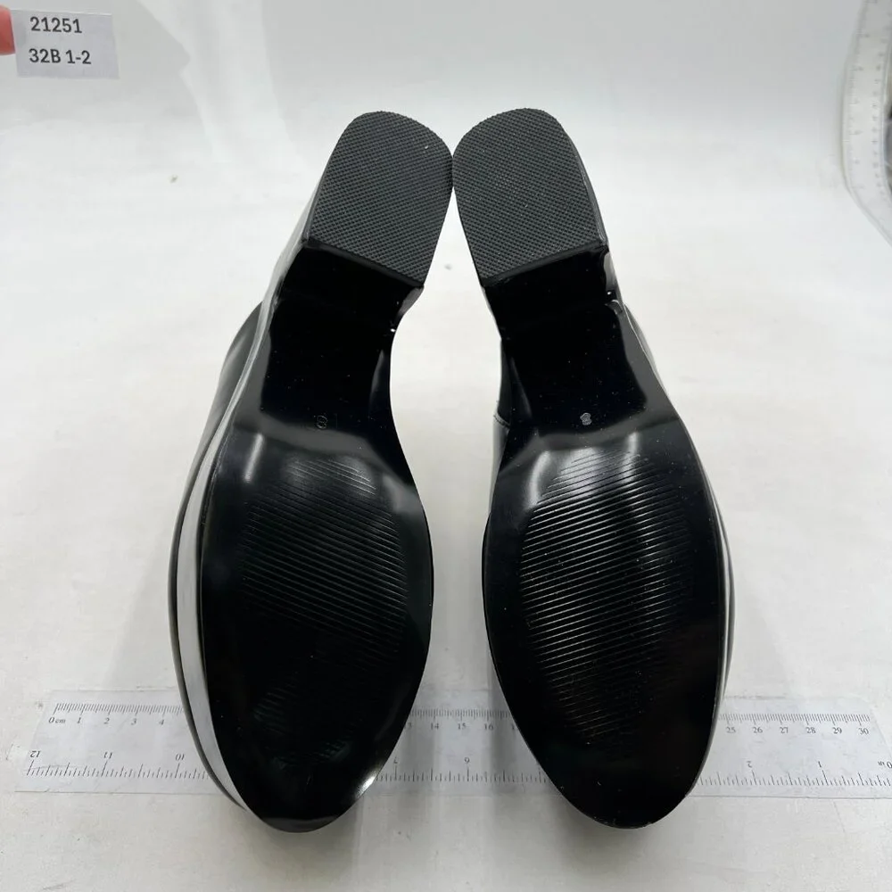 Pazzion Black Thick Platform Round Toe Clog Mule Slip On Block High Heel Slipper